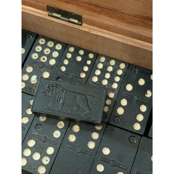 Antique Wooden Dominos with Lion and Cigar Box - Picture 3 of 8